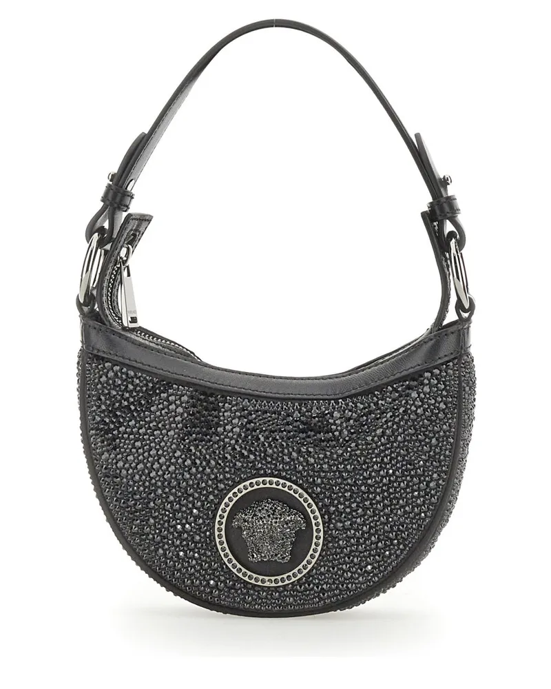 Versace Women's Mini Hobo Bag With Crystals Black Outside: Silk Shoulder Black