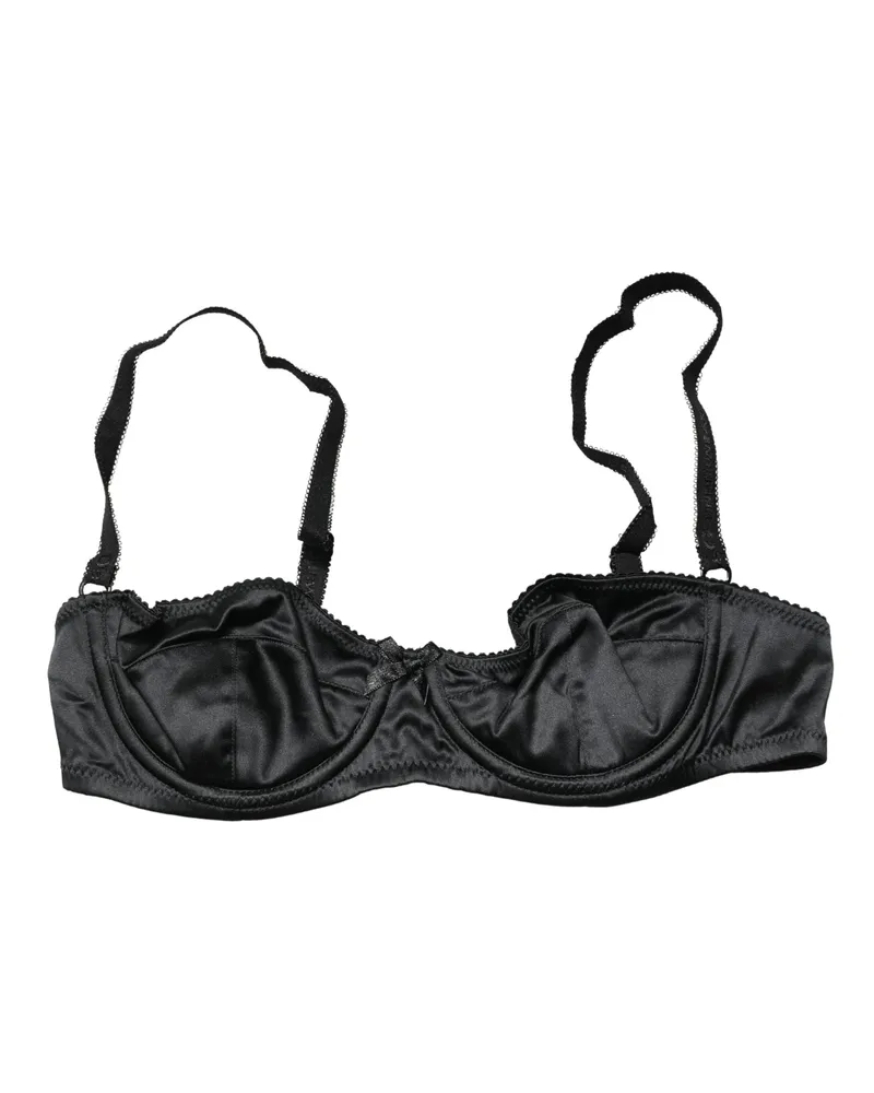 Dolce & Gabbana Women Black Semi-Pad Underwire Balconette Bra Underwear Elastane Silk Clothing Black