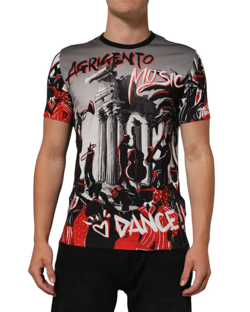 Dolce & Gabbana Men's Multicolor Agrigento Dance Jazz Music Print T-Shirt Cotton Multicolor