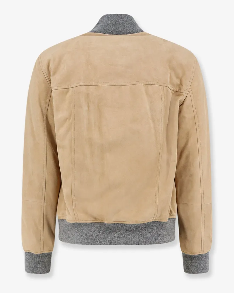 Brunello Cucinelli Men's Jacket Padded Suede Beige Leather Beige