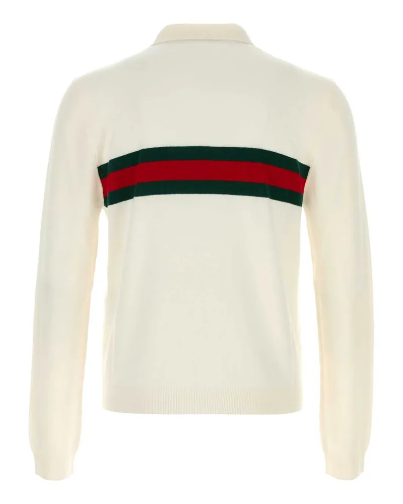 Gucci Men Cashmere Striped Polo Shirt White White