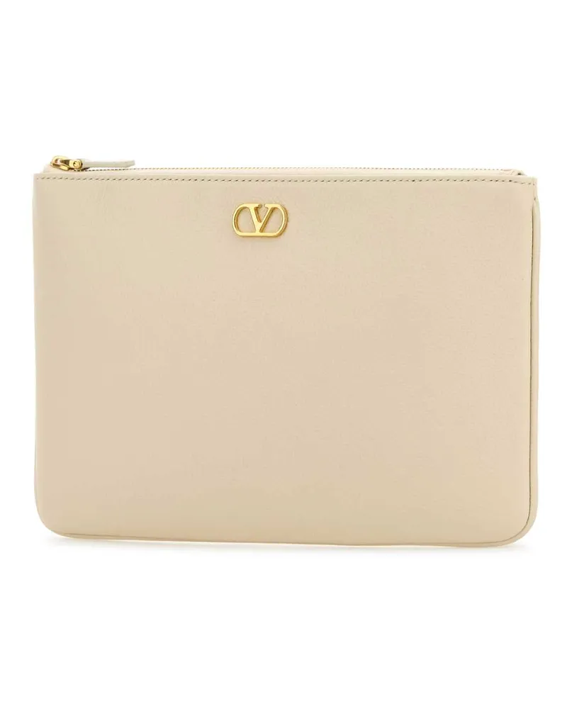 Valentino Garavani Signature Leather Clutch — Beige Beige