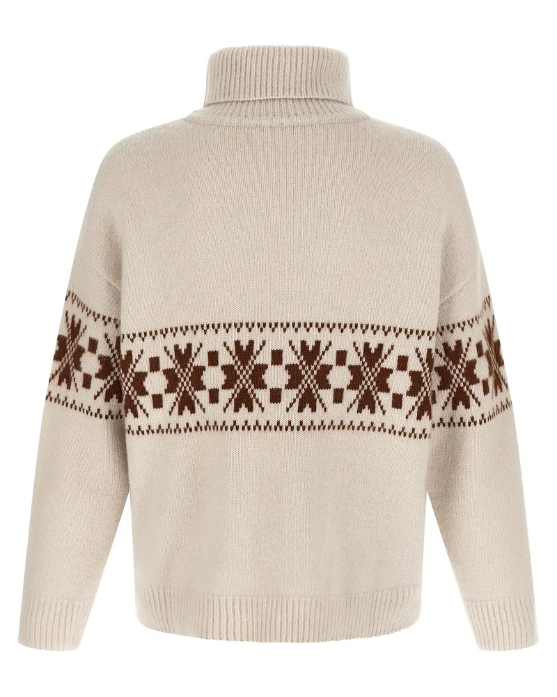 Kiton Geometric Jacquard Wool Sweater — White White