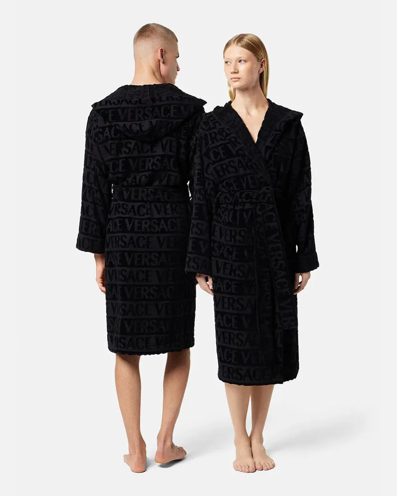 Versace Unisex Hooded Bathrobe Black Tech Fabric Towels & Bath Robes Black