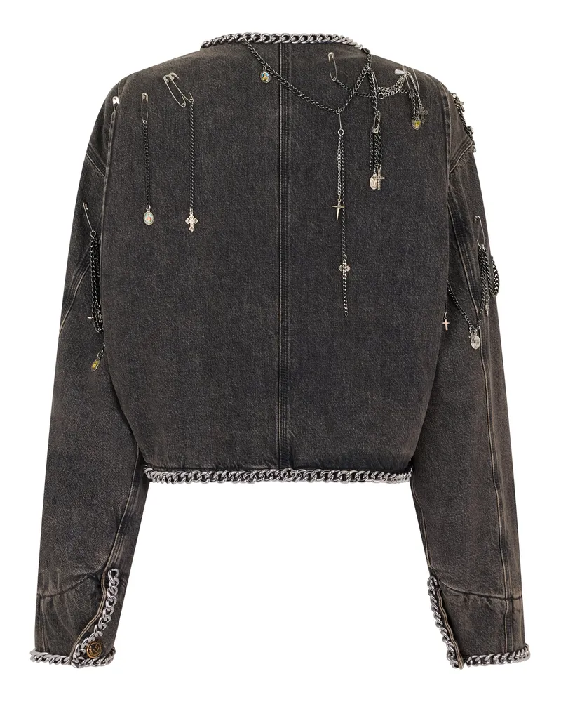 R13 Women's Short Denim Jacket Grey Cotton Gray