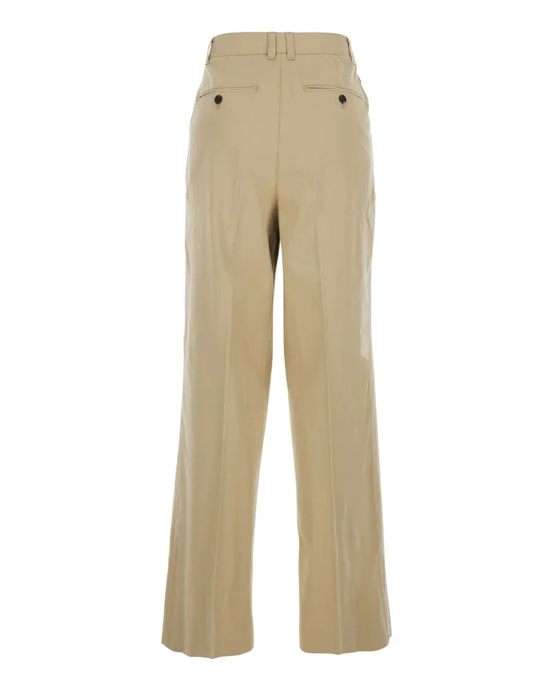 Dunst Women's Trousers Front Pleated Beige Cotton Beige