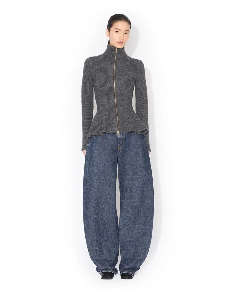 Alaïa Women's Peplum Cardi Mix Material Gray Gilet Jacket Gray
