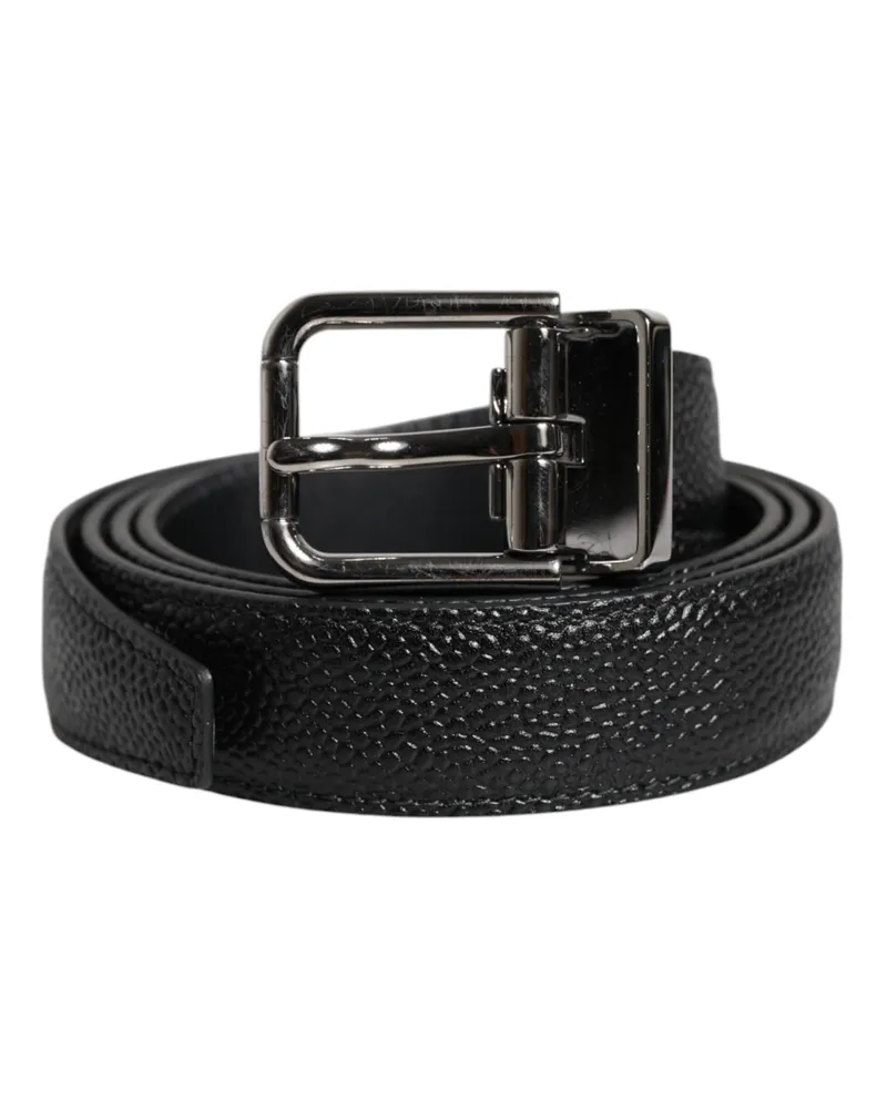 Dolce & Gabbana Men's Black Calf Leather Classic Metal Buckle Belt Black