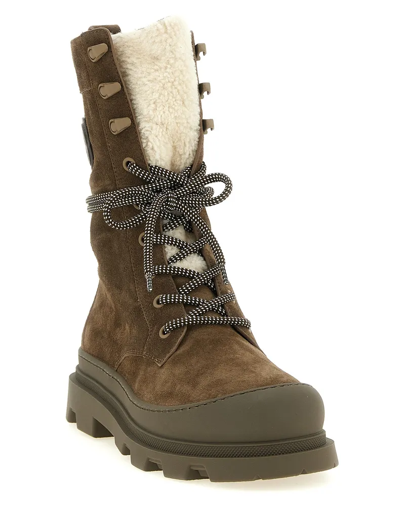 Moncler Women's Brown Leather Lace-Up Boots Brown