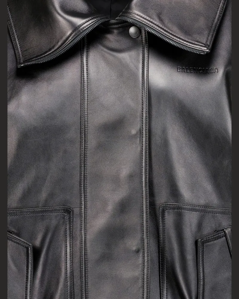 Balenciaga Leather Bomber Leather Jacket — Black Black
