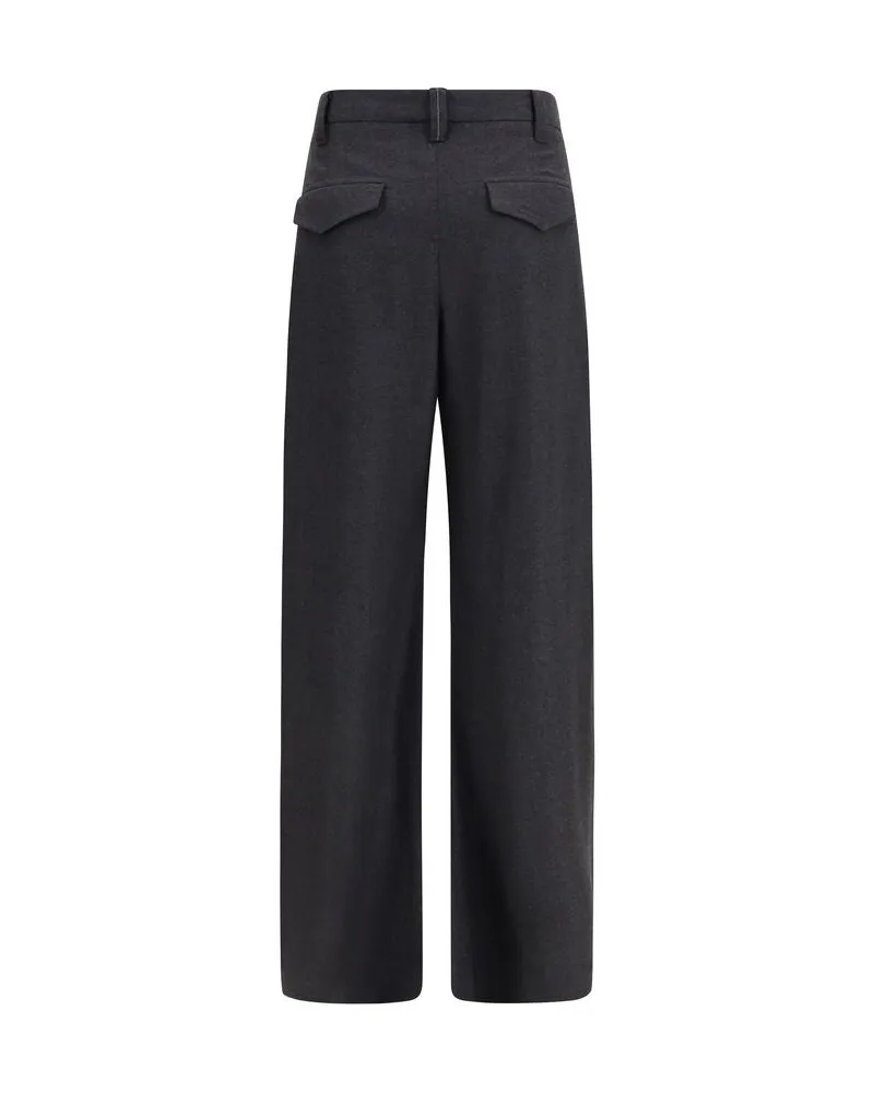 Brunello Cucinelli Virgin Wool Trousers — Gray 