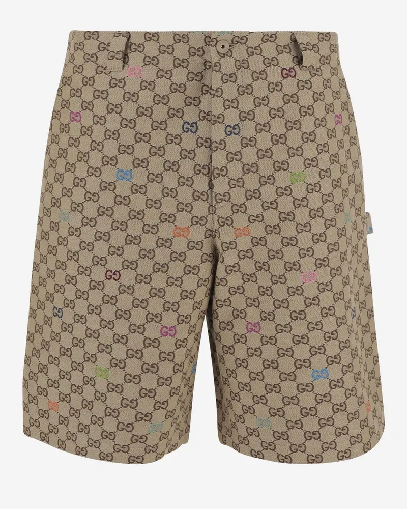 Gucci Men's Cotton Blend Short Pants Brown Beige