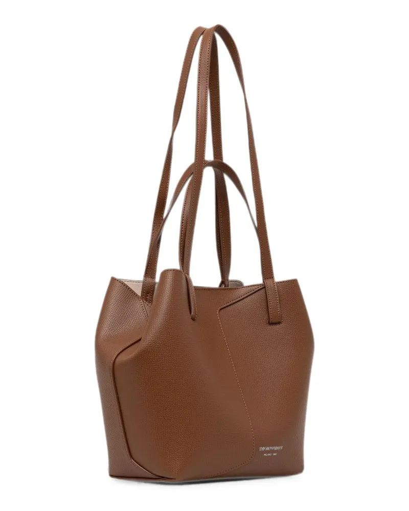 Emporio Armani Textured Leather Shoulder Bag — Brown Brown