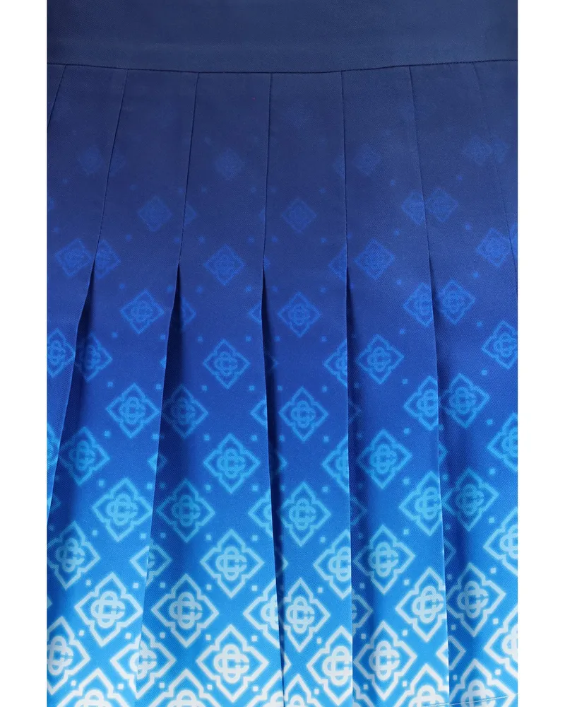 Casablanca Paris Women's Pleated Mini Skirt Orchid Monogram Silk Blue