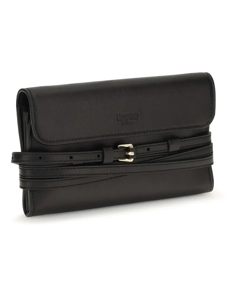 Moschino Women's Leather Wallet With Buckle Detail Nero Black