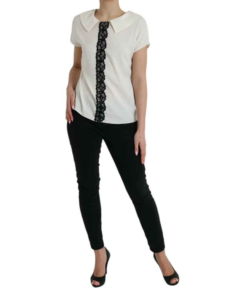 Dolce & Gabbana Lace-Trimmed Silk Blouse — White White