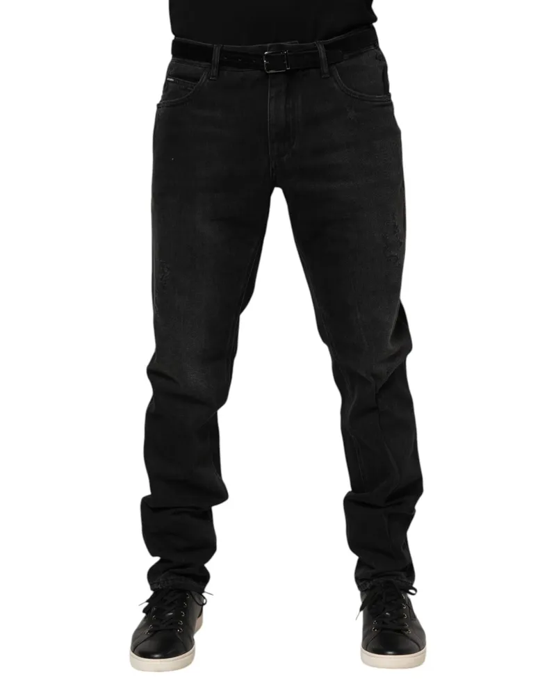 Dolce & Gabbana Men's Black Cotton Logo Plaque Skinny Denim Jeans Clothing Black