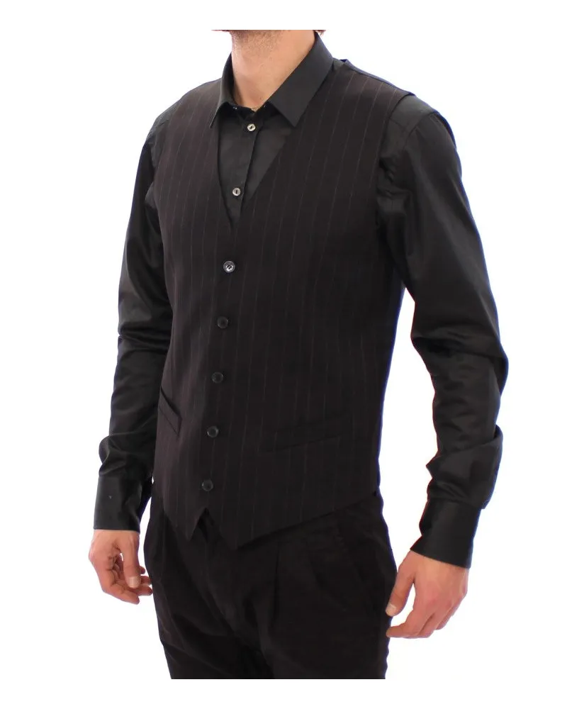 Dolce & Gabbana Men's Black Striped Wool Logo Vest Viscose Clothing Black