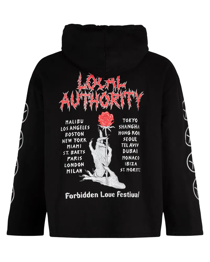 Local Authority Men Cotton Hoodie With Maxi Print Black Jumpers Sweater Black