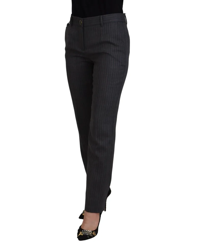Dolce & Gabbana Gray Stripes Wool Tapered Women Pants Virgin Gray
