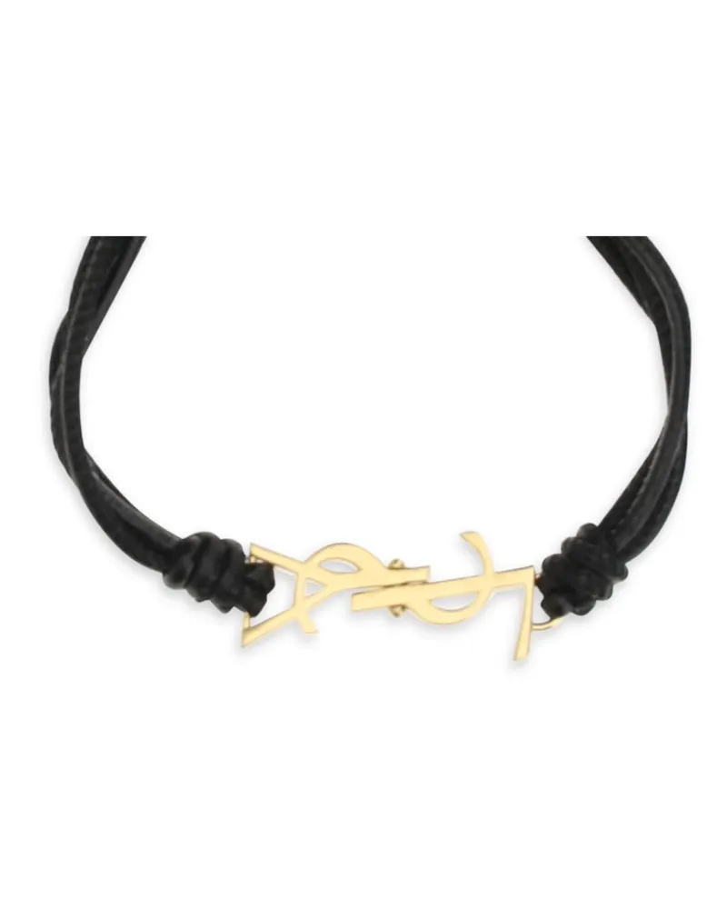 Saint Laurent Women's Bracelet Cassandre Black Leather Calf Bracelets Black