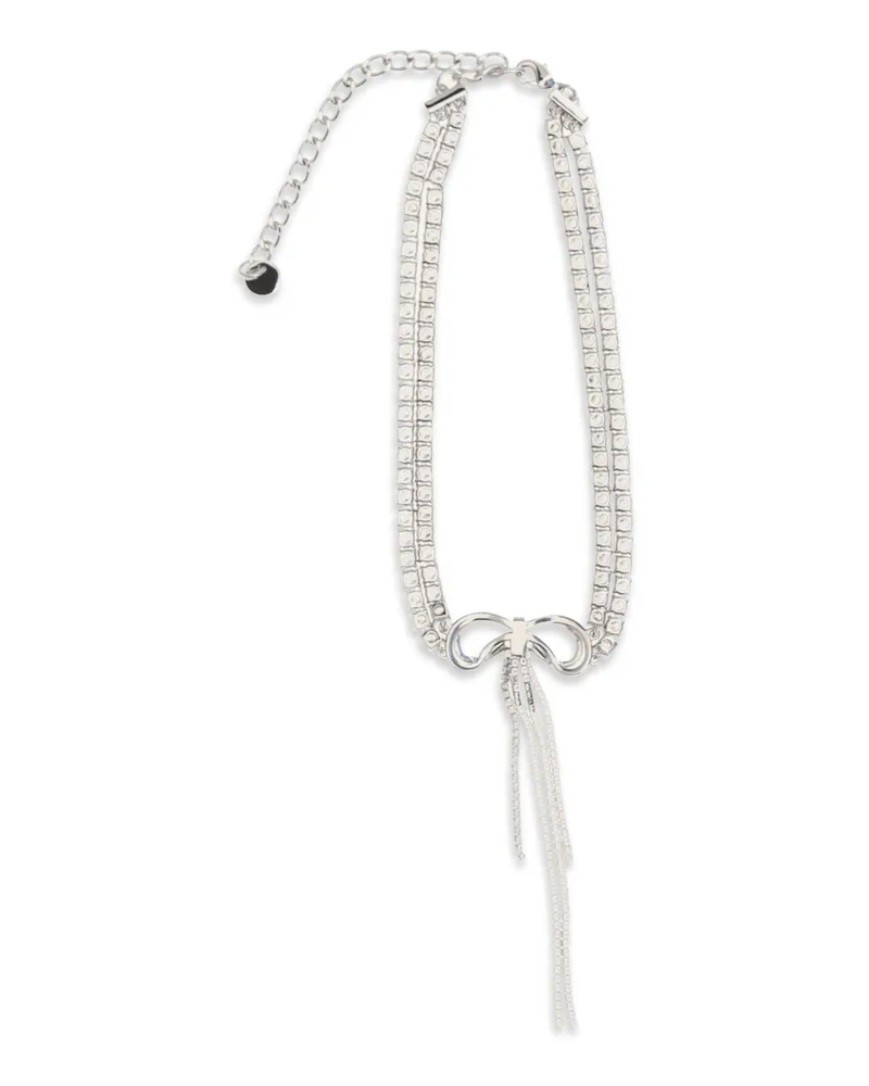 Self-Portrait Women's Crystal Double Bow Choker Silver Brass Necklaces Silver