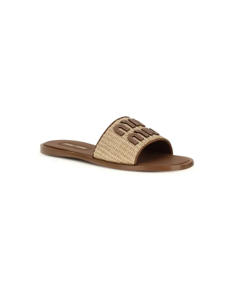 Miu Miu Women's Beige Nylon Slippers Beige