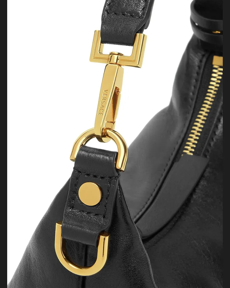 Versace Lambskin with Gold-Tone Hardware Shoulder Bag — Black Black