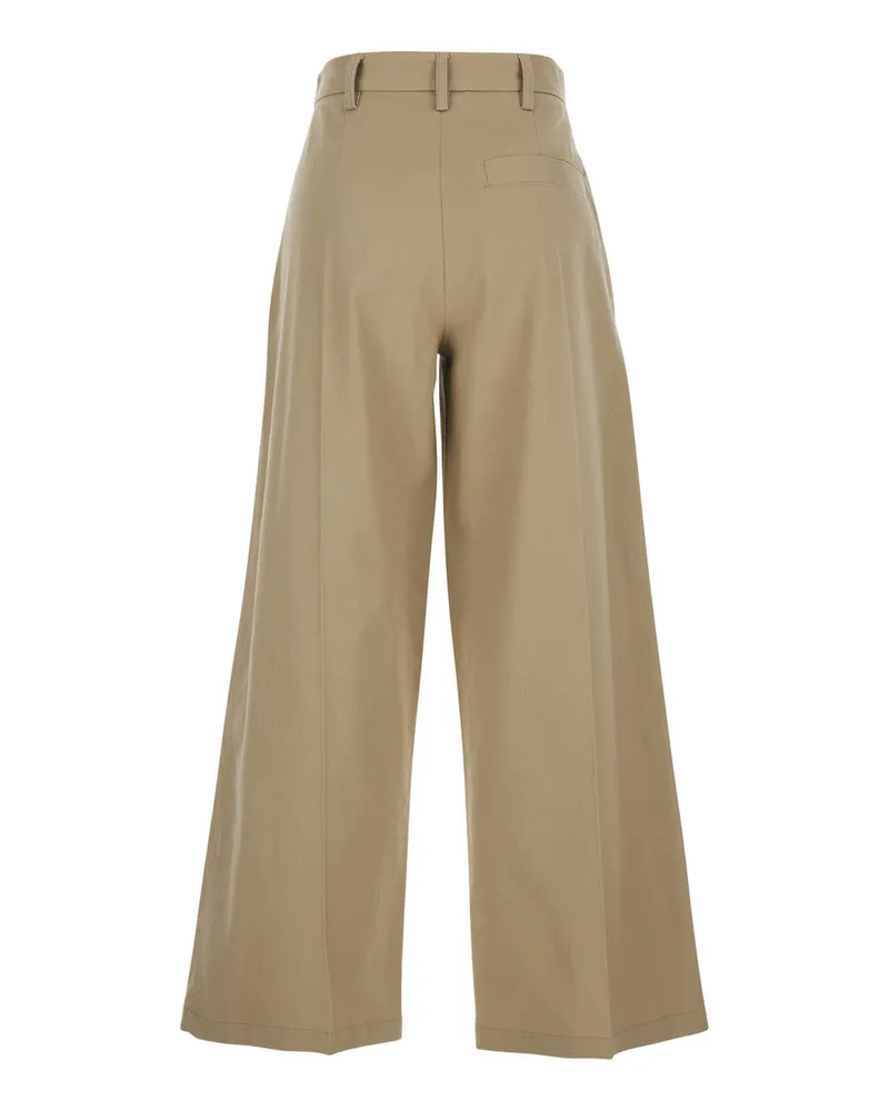 TELA Women's Trousers Front-Pleated Beige Cotton Beige