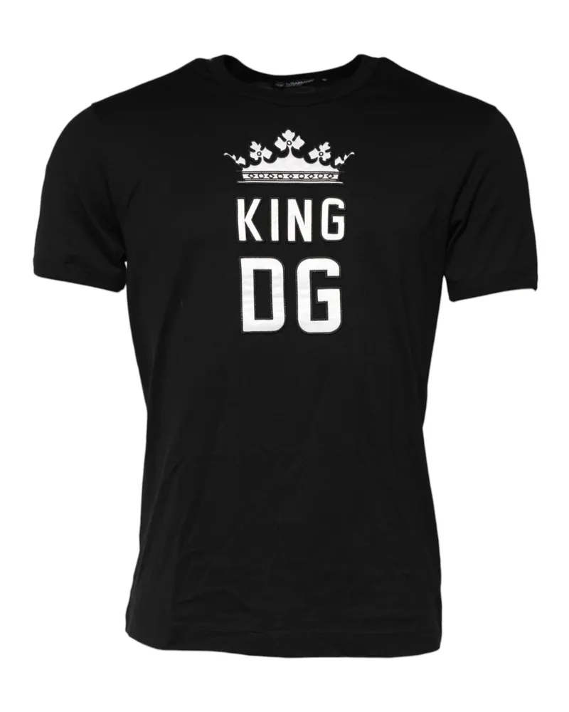 Dolce & Gabbana Men's Black Dg King Crown Cotton Crew Neck T-Shirt Black