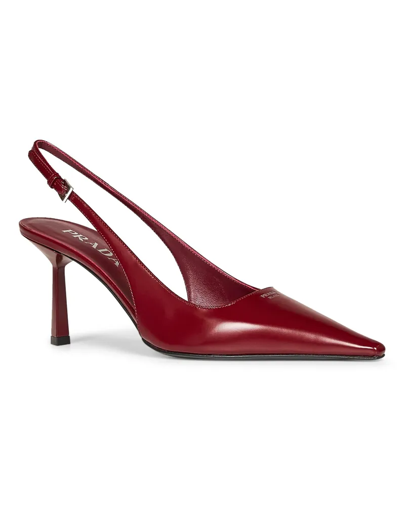 Prada Women's Slingback Pumps Burgundy Leather Calf High Heel Shoes Red