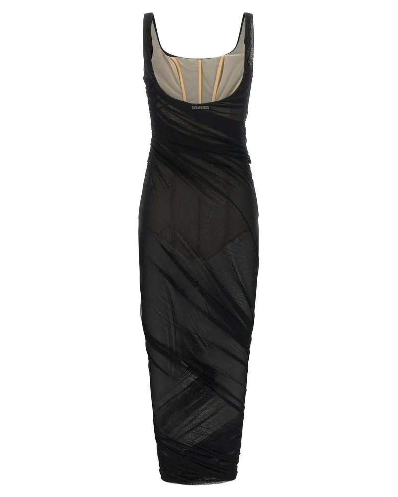 ATTICO Mesh with Asymmetrical Draping Dress — Black Black