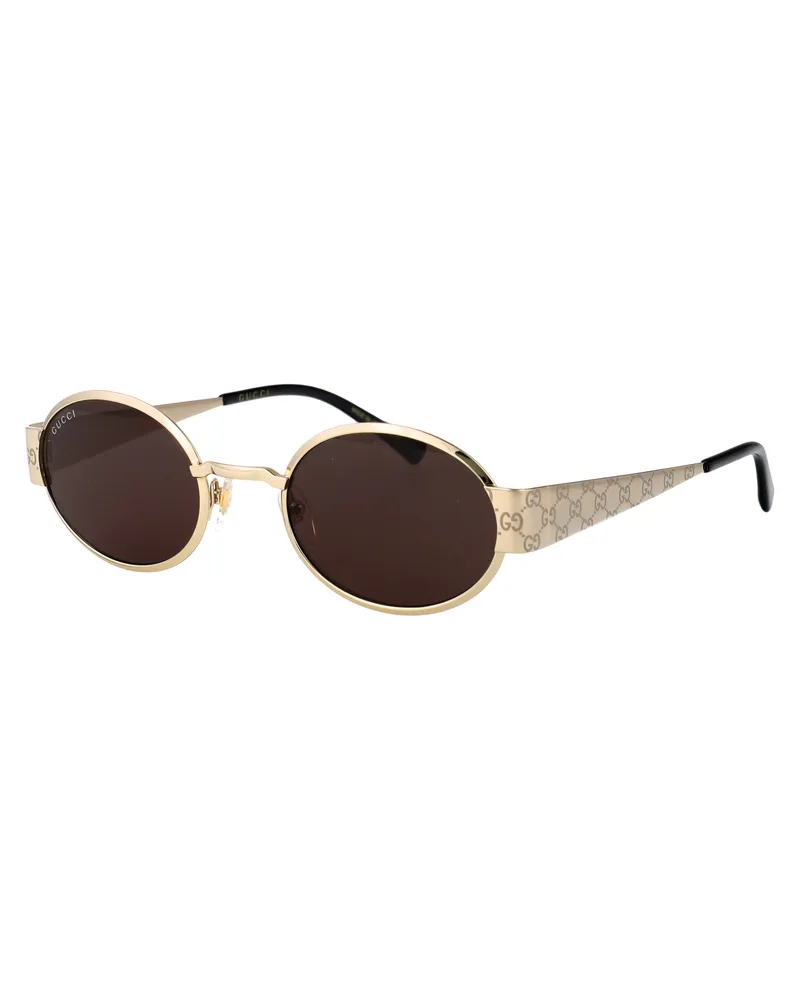 Gucci GG1854S Oval Metal Frame Sunglasses — Gold Gold