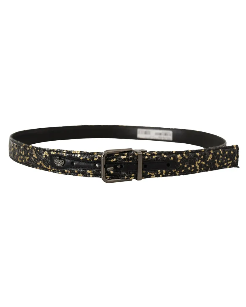 Dolce & Gabbana Men's Gold Black Two-Toned Leather Chrome Buckle Belt Black
