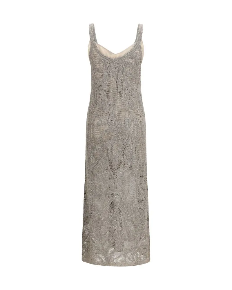 Brunello Cucinelli Women Gray Linen Casual Dress Gray