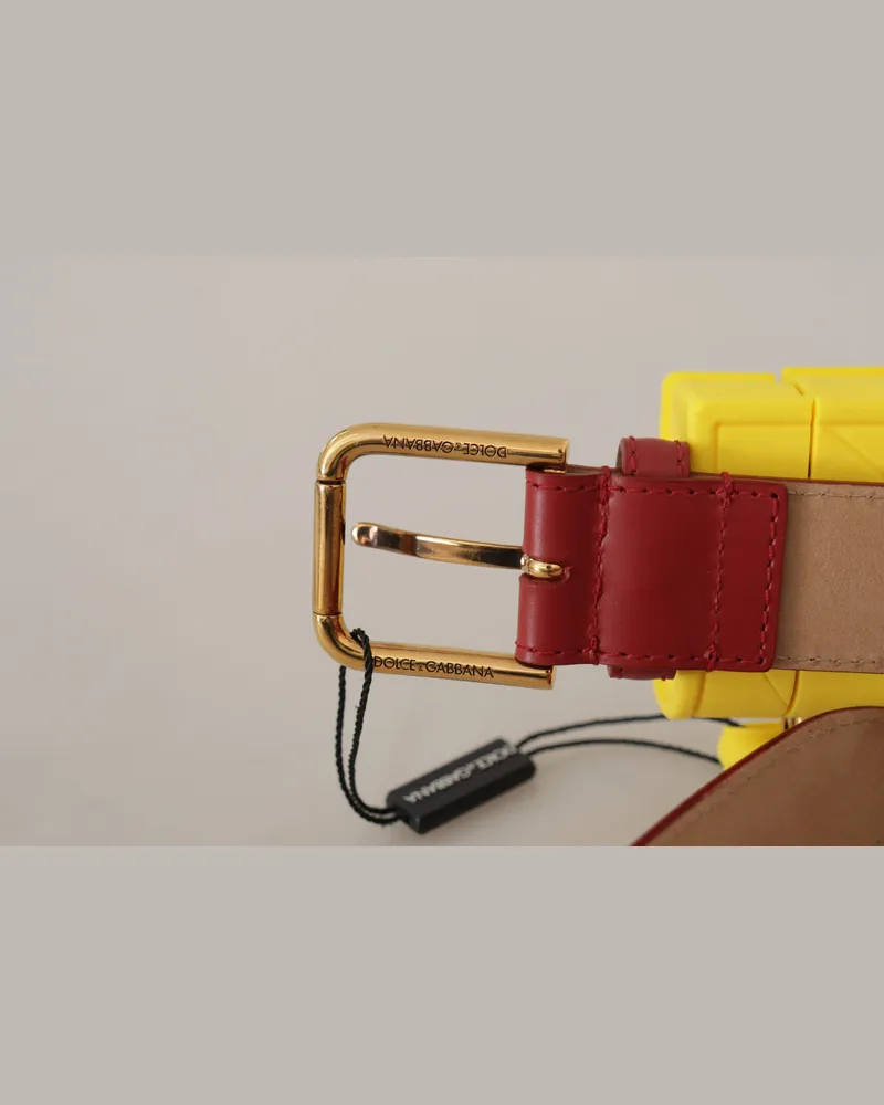 Dolce & Gabbana Women's Red Leather Yellow Devotion Heart Bag Buckle Belt Red