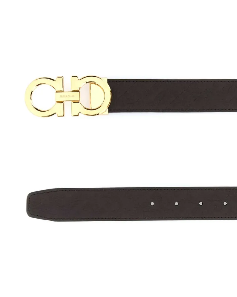 Ferragamo Men's Dark Brown Leather Reversible Belt Tmoronero Cinture Brown