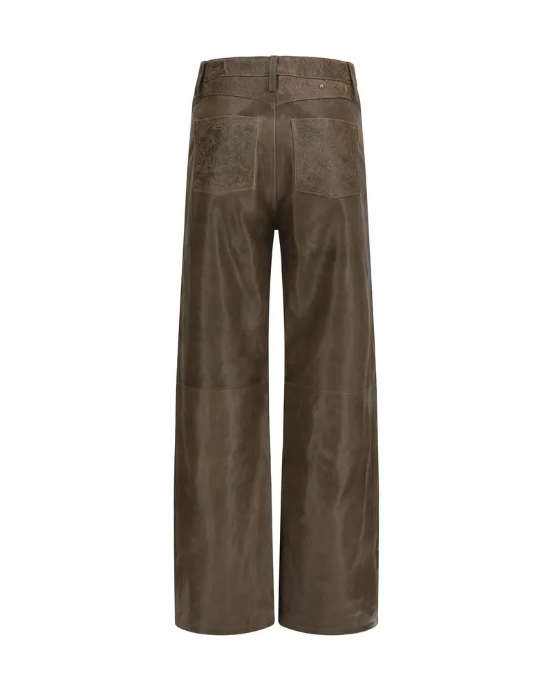 Golden Goose Women's Brown Leather Pants Brown