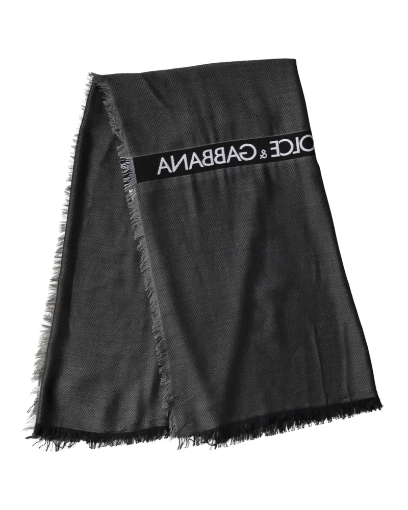 Dolce & Gabbana Black Modal Warmer Shawl Fringes 140cm X 134cm Men Scarf And White Silk Wool Black