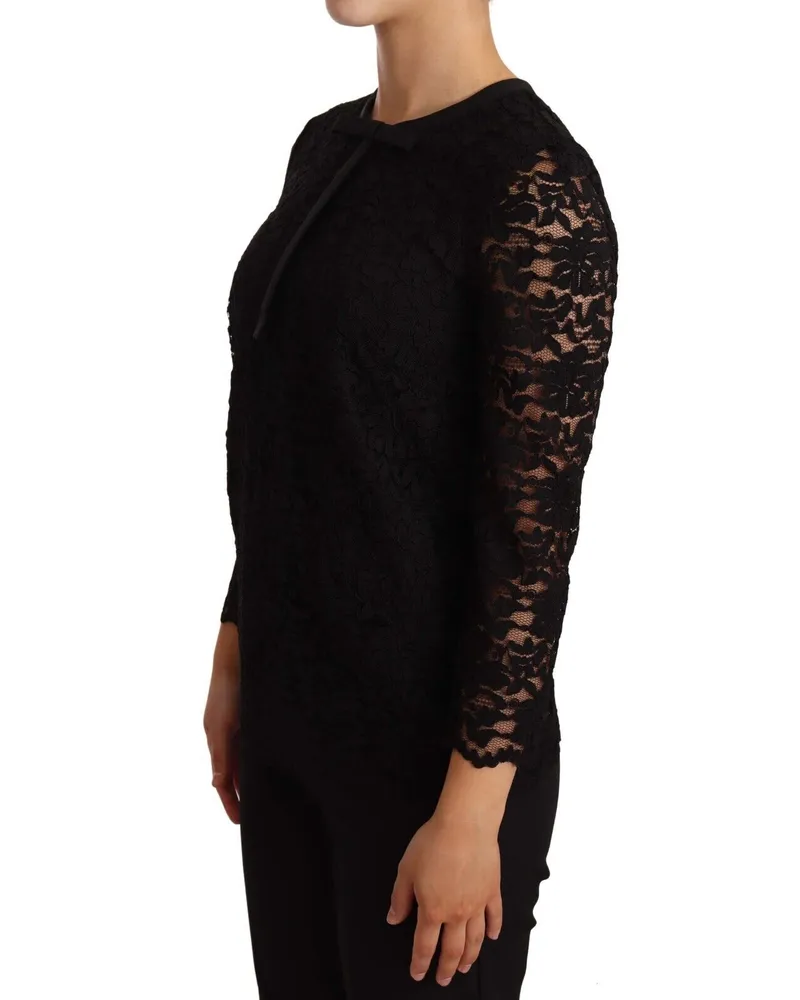 Dolce & Gabbana Women's Black Floral Lace Nylon Blouse Top Black