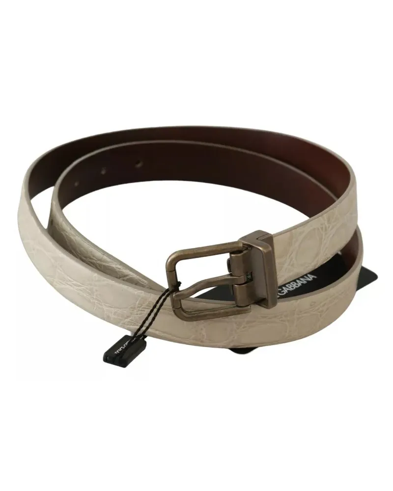 Dolce & Gabbana Men's Cream Beige Gold Buckle Waist Leather Belt Caiman Beige