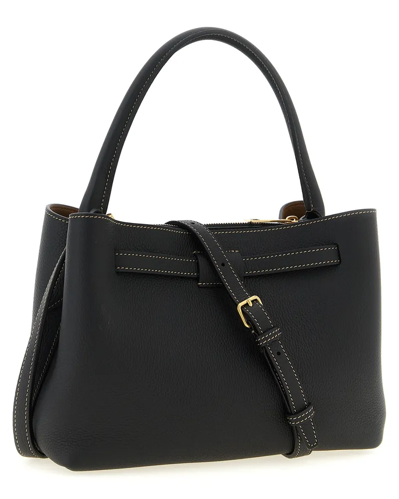 TOD'S Women's Tim Top Handle Bag Black Calfskin Leather Black