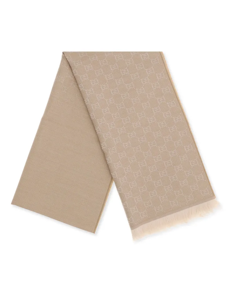 Gucci Women's Gg Supreme Embroidered Wool Scarf Camel-Ivory Ovis Aries Camel/ivory Scarfs Beige