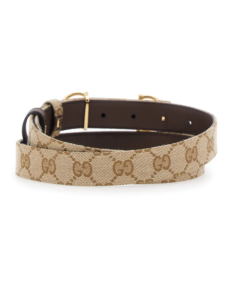 Gucci Women's Leather Belt, Reversible With Horsebit Buckle — Brown And Gg Canvas Brown
