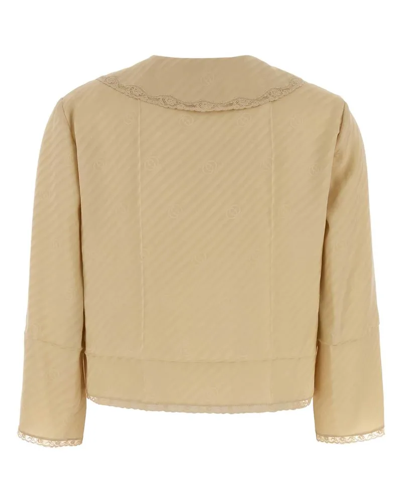 Gucci Women's Lace-Trimmed Silk Blouse Beige Sweater Beige