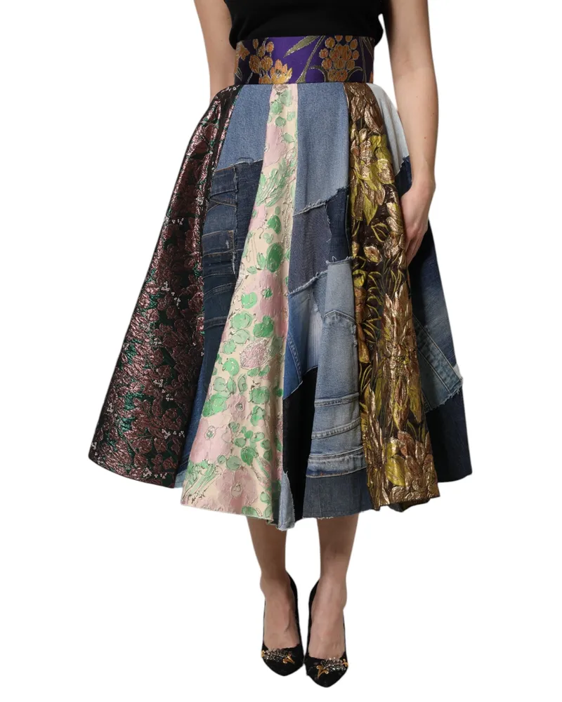 Dolce & Gabbana Women's Multicolor Patchwork High Waisted Midi Skirt Multicolor