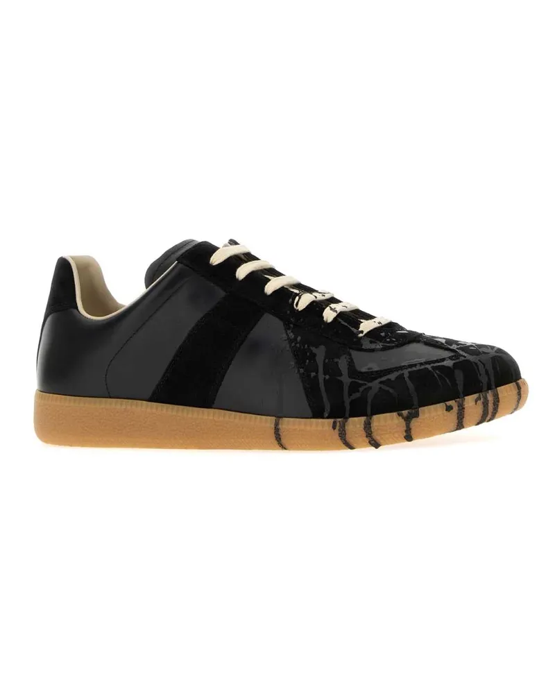 Maison Margiela Men's Black Leather Replica Sneakers Blackblack Black