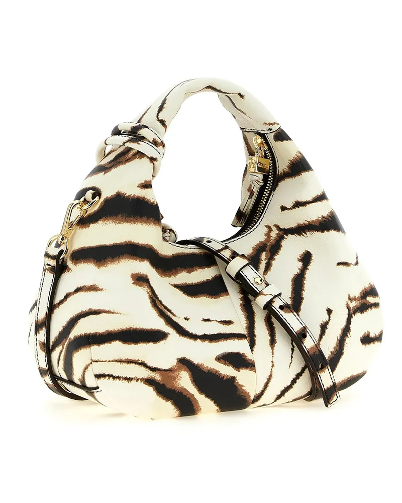 Ganni Women's Mini Hobo Bag Zebra Egret Polyurethane Handbags Hand White