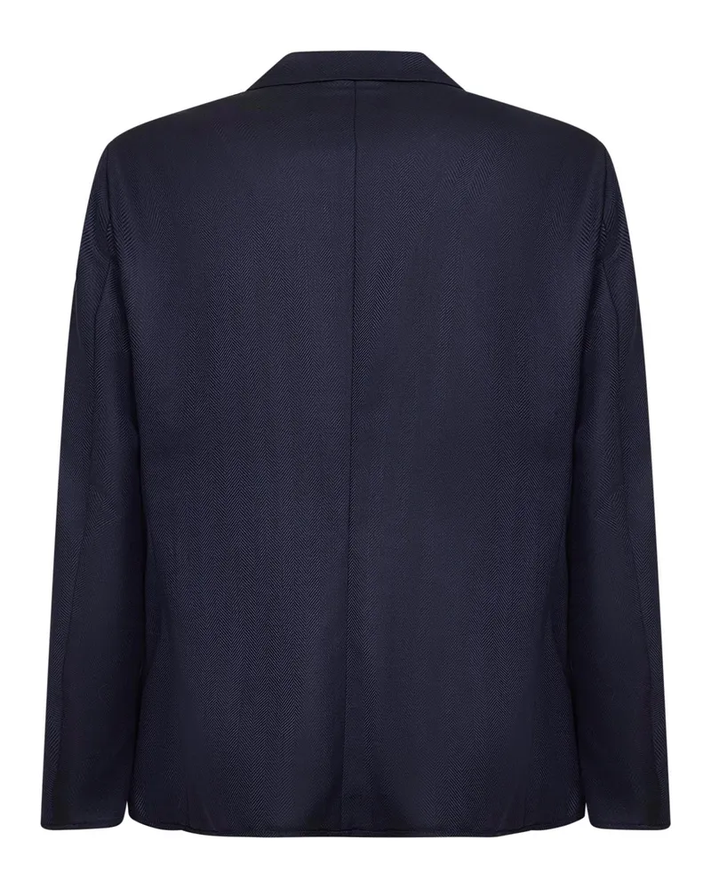 Giorgio Armani Men's Jacket Chevron Blue Wool-Cashmere Virgin Wool Navy