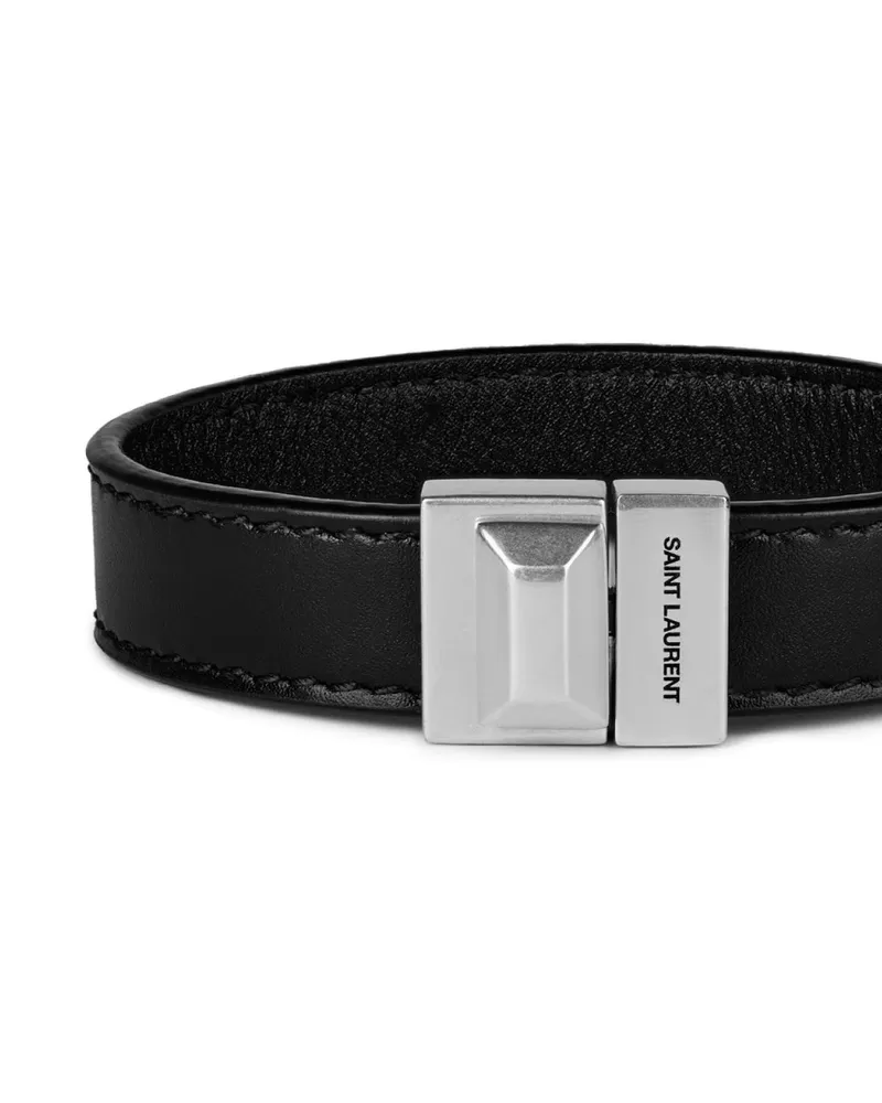 Saint Laurent Men Engraved Logo Leather Bracelet Black Accessories > Jewelry Black